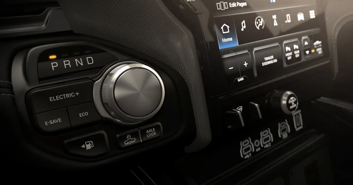 Car interior, navigation dashboard.