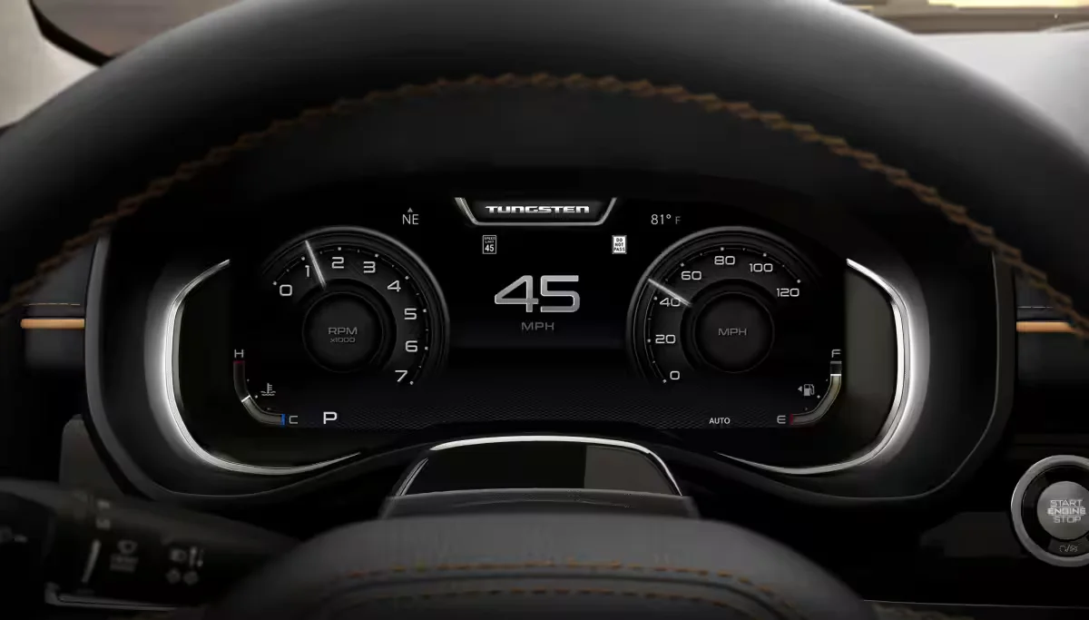 2026 RAM 1500 digital instrument cluster closeup inside the cabin